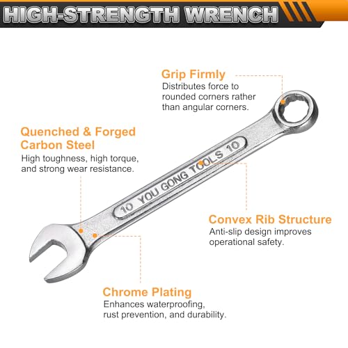 HARFINGTON Metric Combination Wrench, 10mm Open End & 15-Degree Offset - size: 10mm