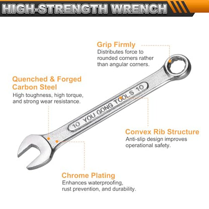 HARFINGTON Metric Combination Wrench, 10mm Open End & 15-Degree Offset - size: 10mm