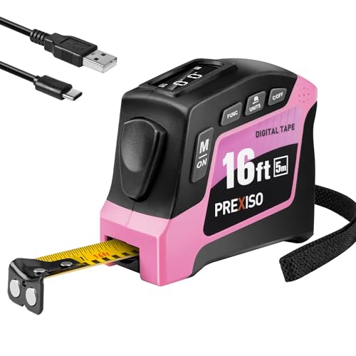 PREXISO 2-in-1 Digital Tape Measure, 16Ft Pink Digital Measuring Tape - color: Pink