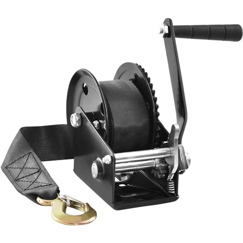 VEVOR Boat Winch,1200 lbs Capacity Hand Boat Trailer Winch Heavy Duty Rope Crank with 23 ft Polyester Strap and Two-Way Ratchet, Manual Operated Hand Crank Winch for Trailer, Boat or ATV Towing