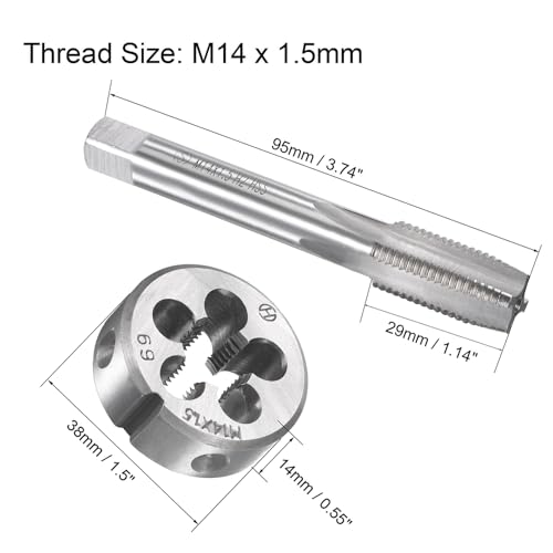 M14x1.5mm Metric Tap and Die Set,Machine Thread Screw Tap with Round Threading Die,Tap & Die Kit for Nut Screw Bolt Thread Repair - size: M14x1.5mm