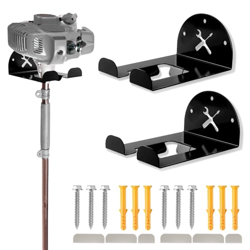 Upgraded Trimmer Rack Wall Mount - 8" Heavy Duty Weed Eater Hanger for Garage Wall, Garden Power Tool Holder Organizer Hooks for Grass Trimmer, Hedge Trimmer, Leaf Blower and Chainsaw, Black, 2 Pack - color: Black-2Pack
