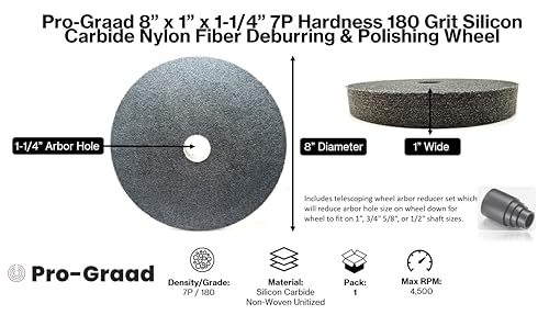Nylon Fiber Deburring Wheel 8" x 1" x 1-1/4" 7P Hardness 180Grit - style: 8" x 1" x 1-1/4" 7P Hardness 180 Grit