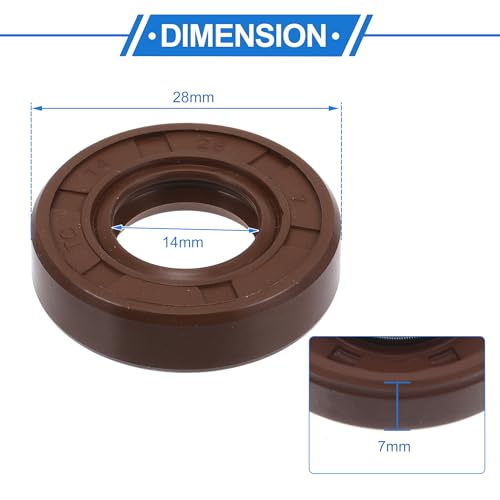 Universal Oil Seal TC Double Lip W Steel Spring Seal Ring Rotary Shaft Seal 14x28x7mm High Pressure FKM Rubber Brown 2 Pcs - size: 14x28x7mm