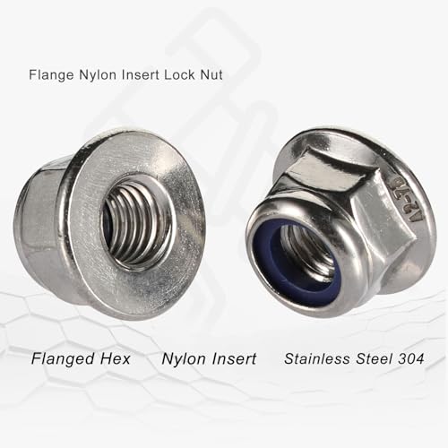 M6-1.0 Flanged Nylon Insert Lock Nuts Flange Locknuts, 304 Stainless Steel 18-8 Bright Finish, DIN 6926, 25 PCS - size: M6