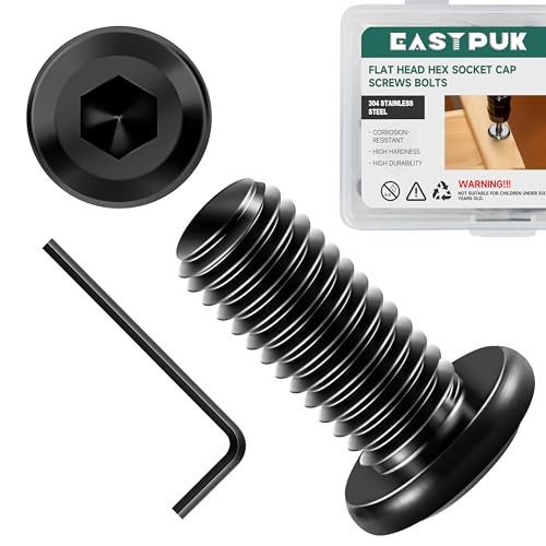 20Pcs M5-0.8 x 12mm Flat Head Socket Cap Screws Bolts 304 Stainless Steel Black Zinc Plated Furniture Bolts, Fully Threaded M5 Bolt with Hex Spanner - size: M5 x 12mm