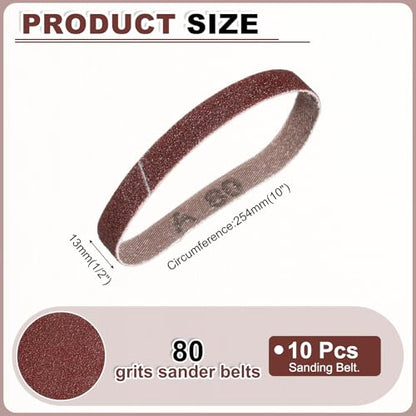 HARFINGTON 1/2 x 10 Inch Sanding Belts, 10 Pcs 80 Grits Aluminum Oxide - size: 1/2x10 inch(80 grit)