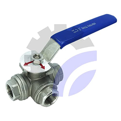 AF Hydro 1/2'' Female NPT 3-Way Reducing Ball Valve, L Mounting Pad Stainless Steel SS316 Standard for Water, Oil and Gas with Blue Locking Handle - size: 0.5 Inch