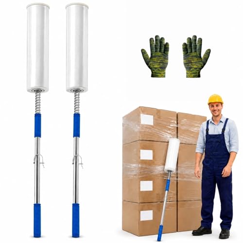 2Pcs Heavy Duty Pallet Stretch Film Dispenser, 49.6" Long Handle Pallet Wrapping Tool for Warehouse Shipping, Industrial Packaging & Moving, Fits 12-24" Width Rolls with 1.5"-3" Cores