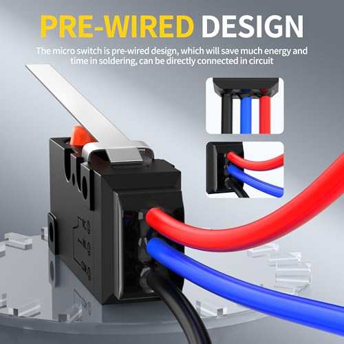 Joinfworld Waterproof Micro Limit Switch with Long Straight Hinge Lever SPDT 3 PIN 10A 125 250V Micorswitch with Pre-Wired for Arduino, Appliance and Electronic - 2Pack - style: WS2-Hinge Lever