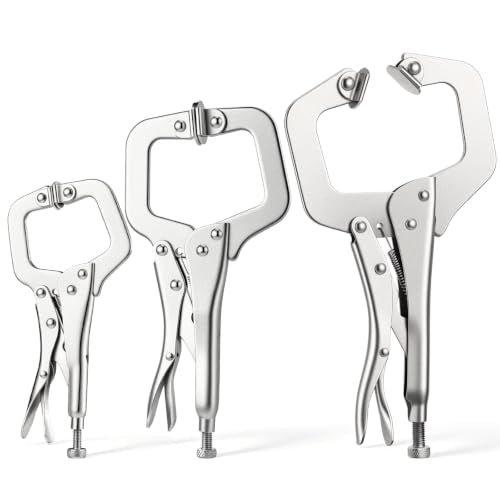 3 Pcs Locking C Clamp Set, C-Clamp Locking Pliers, 6 Inch, 9 Inch, 11 Inch, Heavy Duty Vise Grip with Swivel Pads Metal Tools Welding Clamps for Woodworking, Home, Metalworking, Auto Repair
