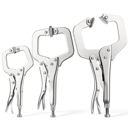 3 Pcs Locking C Clamp Set, C-Clamp Locking Pliers, 6 Inch, 9 Inch, 11 Inch, Heavy Duty Vise Grip with Swivel Pads Metal Tools Welding Clamps for Woodworking, Home, Metalworking, Auto Repair