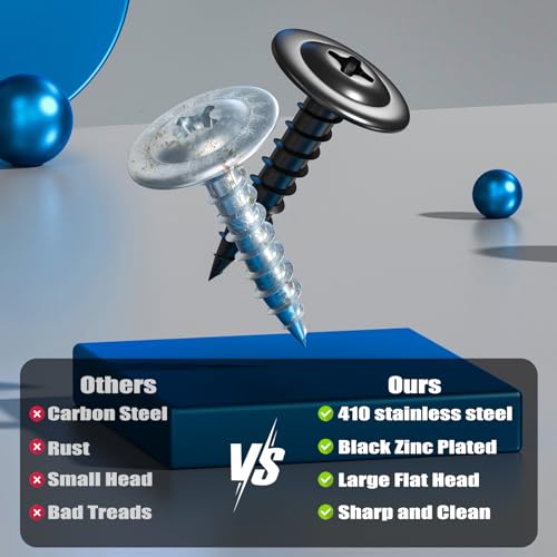 VGBUY 140Pcs #8 x 1-1/4 Inch Wood Screws Phillips Modified Truss Head Stainless Steel 410 Quick Metal Self Tapping Screws,Black Zinc Plated - color: Black, size: #8 x 1-1/4 inch