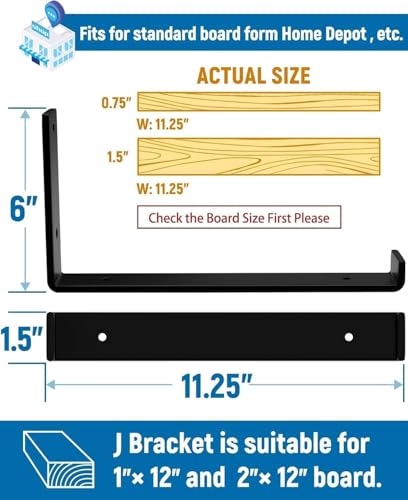 LEOPO 12 inch Shelf Brackets 8-Pack, 1/5" Thick Floating Shelf Bracket - color: black-8 pack, size: 11.25"