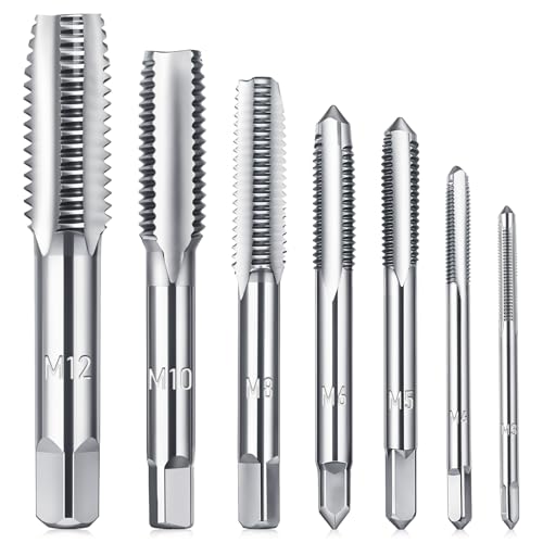 7 Piece Metric Tap Set, M3 M4 M5 M6 M8 M10 Tap and Die Set, Metric Thread TapSet, Spiral Point Taps, Hss Nitriding Coated, With Adjustable T-Handle Wrench