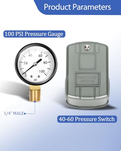 Miumoon 1"x 11" Well Pressure Tank Tee Kit with 40-60Psi Pressure Switch