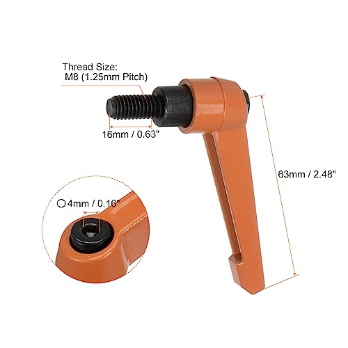 HARFINGTON 4pcs Adjustable Clamping Lever Handles M8 x 16mm Male Thread Bolt Knobs Rotating Screw Locking Quick Release Ratchet Push Button Handle, Orange - size: M8 x 16mm