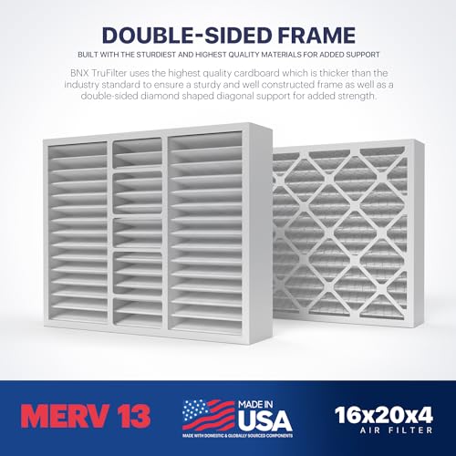 BNX TruFilter 16x20x4 (15.5’’ x 19.5’’ x 3.63‘’ Slim Fit) MERV 13 Air Filter (2-Pack) - MADE IN USA - Air Conditioner HVAC AC Furnace Filters Health, Allergies, Mold, Bacteria, Smoke, MPR 1900 FPR 10 - size: 16x20x4 2-Pack (Slim Fit)