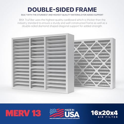 BNX TruFilter 16x20x4 (15.5’’ x 19.5’’ x 3.63‘’ Slim Fit) MERV 13 Air Filter (2-Pack) - MADE IN USA - Air Conditioner HVAC AC Furnace Filters Health, Allergies, Mold, Bacteria, Smoke, MPR 1900 FPR 10 - size: 16x20x4 2-Pack (Slim Fit)
