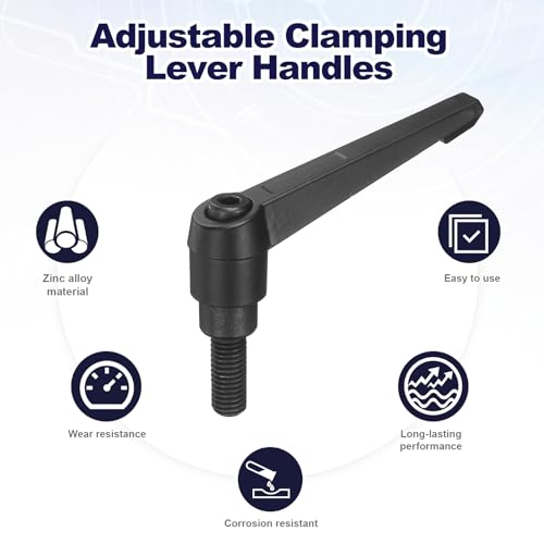 uxcell 2Pcs Adjustable Clamping Lever Handles, M10x25mm Zinc Alloy Male Thread Stud Knobs with Nuts Quick Release Bolt Rotating Screw Handles for Lathes Woodworking, Black - size: M10x25mm