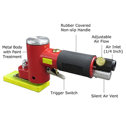 Mini Straight Line Air Polisher,Mini Straight Line Air Sander with 2 Sanding Pads Random Orbital Pneumatic Sander Air-Operated Handheld Polisher Waxer for Auto Body Work Furniture Wood Metal Su