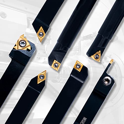 Lathe Turning Holders Threading Holder 21pcs - Metal Lathe Cutting Tools 7pcs 1/2" Threading Tools Boring Bar Set+14pcs Indexable Carbide Inserts Golden for Lathe Tools - color: 1/2" turning holder kits