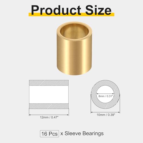 uxcell 16Pcs Sleeve Bearings, 8mm Bore x 10mm OD x 12mm Length - size: 8mm Bore x 10mm OD x 12mm Length