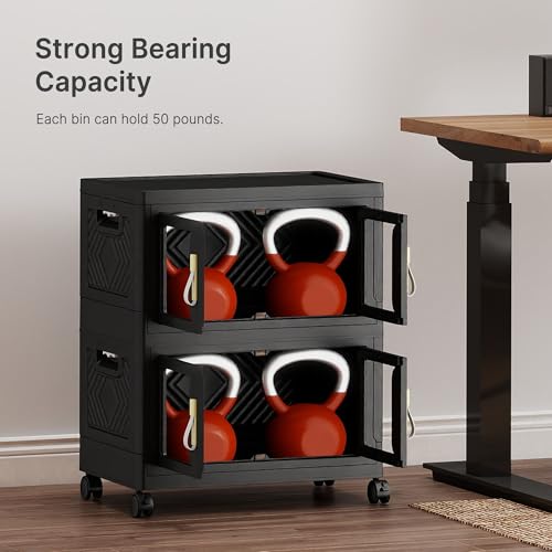 UAMFURI Stackable Storage Bins with Lids, 96QT Extra Large Storage Cabinet - color: Black