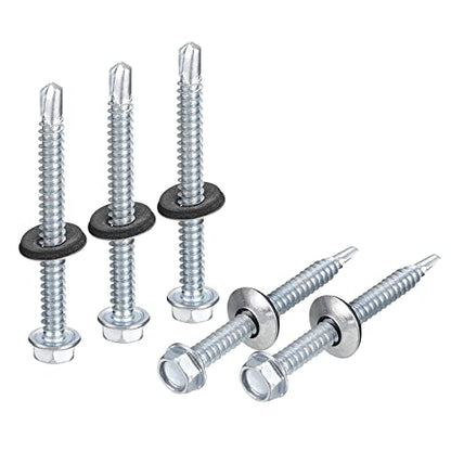 uxcell #14 x 2-1/2" Self Drilling Screws with Rubber Washer, 100pcs Zinc Plated Steel Roofing Screws Hex Head Self Tapping Screws with EPDM Washer for Metal to Metal - size: #14 x 2-1/2"