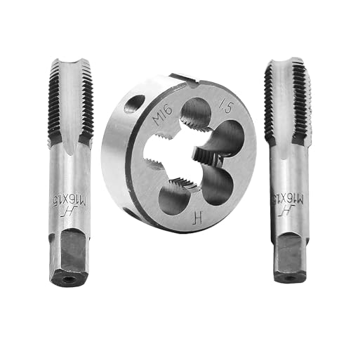 M16 x 1.5 Metric Tap and Die Set, Right Hand Thread Tool, HSS Machine Tap (2 Pcs) and Round Thread Die (1 Pc) for Carbon Steel, Alloy Steel, Cast Iron - Thread Repair and Maintenance