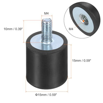 uxcell 6pcs M4x10mm Rubber Isolator Mounts with Studs 15x15mm - size: VD-D15*H15, M4*10