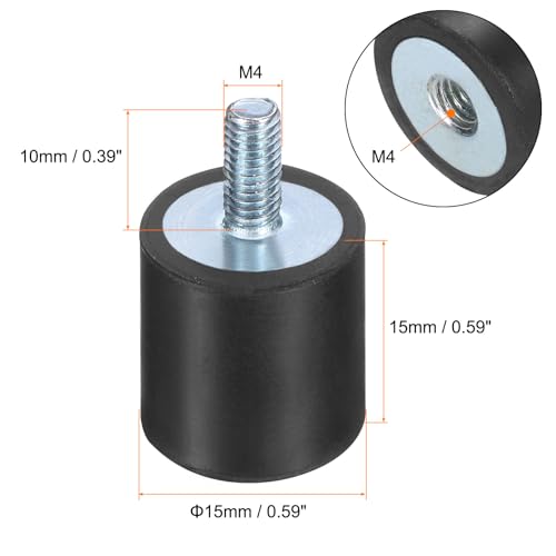 uxcell 6pcs M4x10mm Rubber Isolator Mounts with Studs 15x15mm - size: VD-D15*H15, M4*10