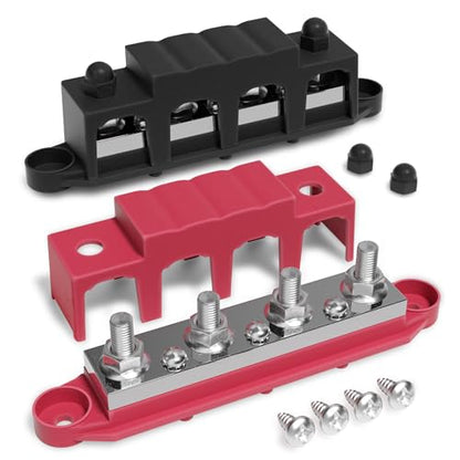 Mofeez 48V 400A Bus Bar 4 x 5/16” Post 3 x #8 Screw Terminal Power Distribution Block for Car Boat Marine (Red & Black) - size: 4 x 5/16"