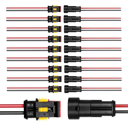 10 PCS 2 Pin Way Electrical Wire Connector, Waterproof Male & Female Electrical Plug Socket Kit, 2 Wire 20 AWG Connector Quick Disconnect Plug for Cars Trucks Motorcycles - color: 10 PCS
