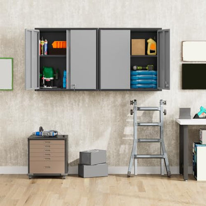 Garage Wall Cabinet with 2 Doors, Metal Wall Cabinet with Lock - color: Black Gray, size: 26''h wall cabinet