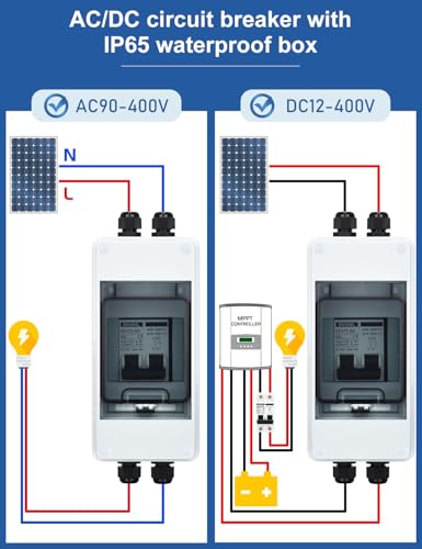DIHOOL AC DC Circuit Breaker with IP65 Din Box for Solar Systems, 6 Amp 2 Pole 12V-400V, Non Polarized, Solar Panel Disconnect Switch, PV Array Shut Off Isolator - color: 6 Amp UV-Proof