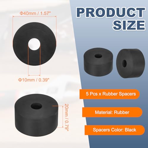 uxcell 45Pcs Rubber Spacers, 12mm OD, 6mm ID, 7mm Thick Black Round Anti Vibration Rubber Pads Isolation Bushings Washer for Home Cars Boat(0.47" OD x 0.24" ID x 0.28" Thick) - size: 40mm OD x 10mm ID x 20mm Thick