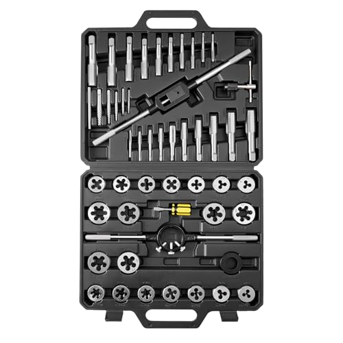 VEVOR Tap and Die Set, 51-Piece SAE Sizes 1/4" to 1", with Coarse and Fine Thread Taps and Dies, Wrench, Carrying Case and Complete Accessories, Bearing Steel, for Threading and Rethreading Threads - size: Large-51pcs-SAE