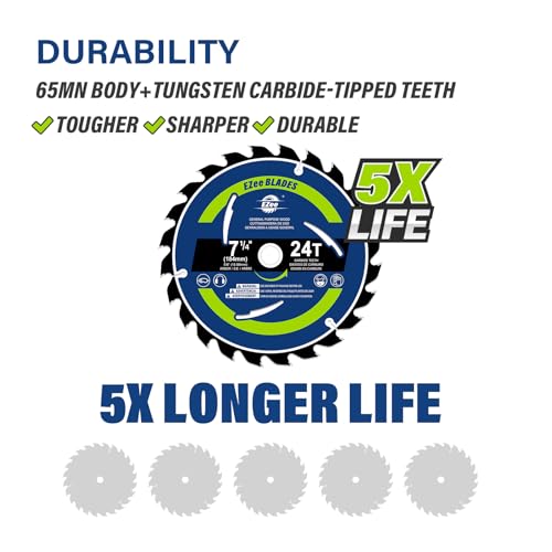EZee 5-Pack 7-1/4 Inch Circular Saw Blade 24T with 5/8 Inch Arbor,ATBR TCT Carbide-Tipped,0.06 Inch Super Thin Kerf Saw Blade for Various Wood Cutting, Framing,Plywood, MDF, OSB,Max RPM 8300 - size: 7-1/4" 24T (5-pack)
