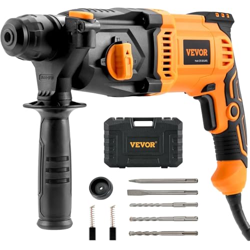 VEVOR 1 Inch SDS-Plus Rotary Hammer Drill, 8 Amp Corded Drills, Heavy Duty Chipping Hammers w/Safety Clutch, Electric Demolition Hammers, Taladro Rotomartillo, Power Tool For Concrete - size: 1 in