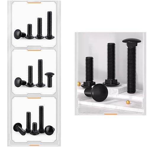 10 Sets Carriage Bolts Screws, (1/4-20 x 3) Round Head, Square Neck, with (Hex Nuts & Flat Washers), 304 Stainless Steel, Galvanizing (Black) - size: (1/4-20 x 3")