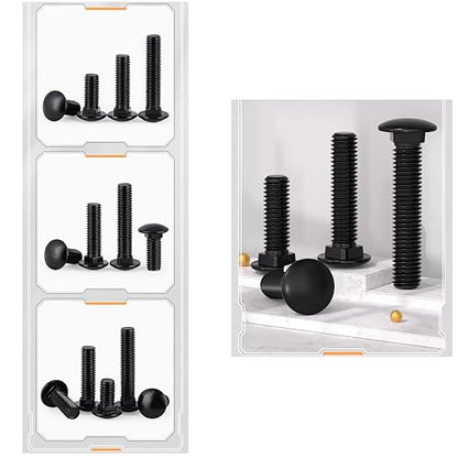 10 Sets Carriage Bolts Screws, (1/4-20 x 3) Round Head, Square Neck, with (Hex Nuts & Flat Washers), 304 Stainless Steel, Galvanizing (Black) - size: (1/4-20 x 3")