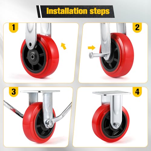 8 Inch Wheels，Heavy Duty Replacement Wheels,Caster Set of 4 Load 5000 Lbs - size: 8 INCH