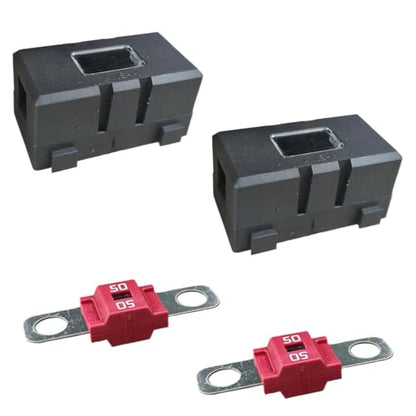 2PCS AMI/Midi Fuse Holders with 50A Fuses, High Current Fuse Holder with Cover, Automotive Fuse Holder, and Bolt-On Fuses for Cars, Buses, Caravans, Trucks, Construction Vehicles (50A) - style: 50A