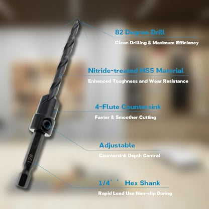 15-Piece Countersink Drill Bit Set for Woodworking