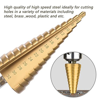 3 Pcs Straight Grooved Step Drill Bit Set,Step Drill Bits Set
