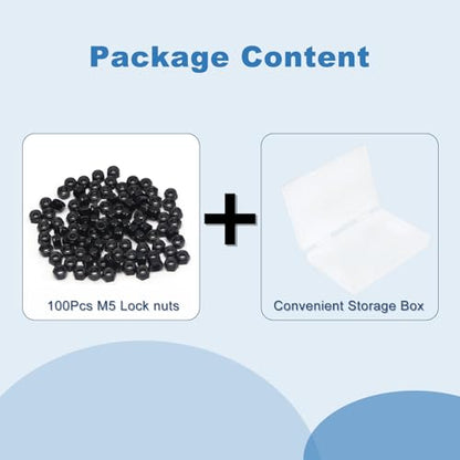 100Pcs M5 x 0.8mm Carbon Steel Hex Lock Nuts, Nylon Insert Self-Locking Nut - size: M5x0.8