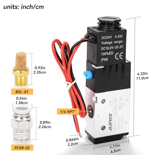 1/4" NPT Solenoid Valve 3V210-08, 3-Way N.C., DC 24V, Lead - size: NPT1/4″/DC24/Out of line, style: 2-Position 3-Way Solenoid Valve