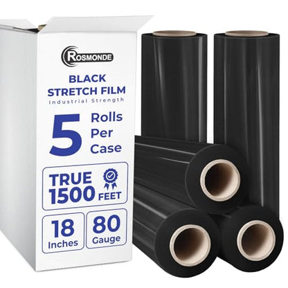Rosmonde Bulk Plastic Wrap, 5 Pack, True 18" x 1500 ft Black Shrink Wrap - color: Black, size: 5 Pack | Bulk Value