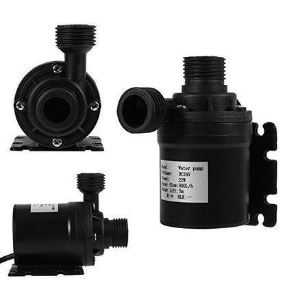 Zerodis DC 24V Solar Water Circulation Pump, Quiet Brushless Motor, Submersible, Black, Industrial, 800L/H, 5M Head, ABS Plastic
